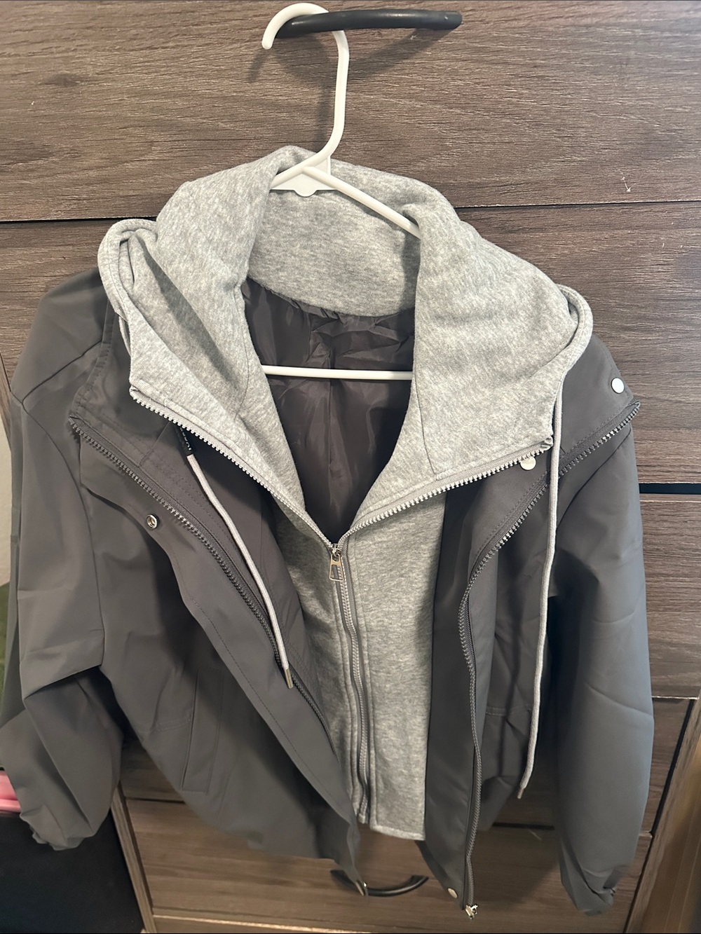 Women’s Grey Layered Hoodie-Style Jacket size M